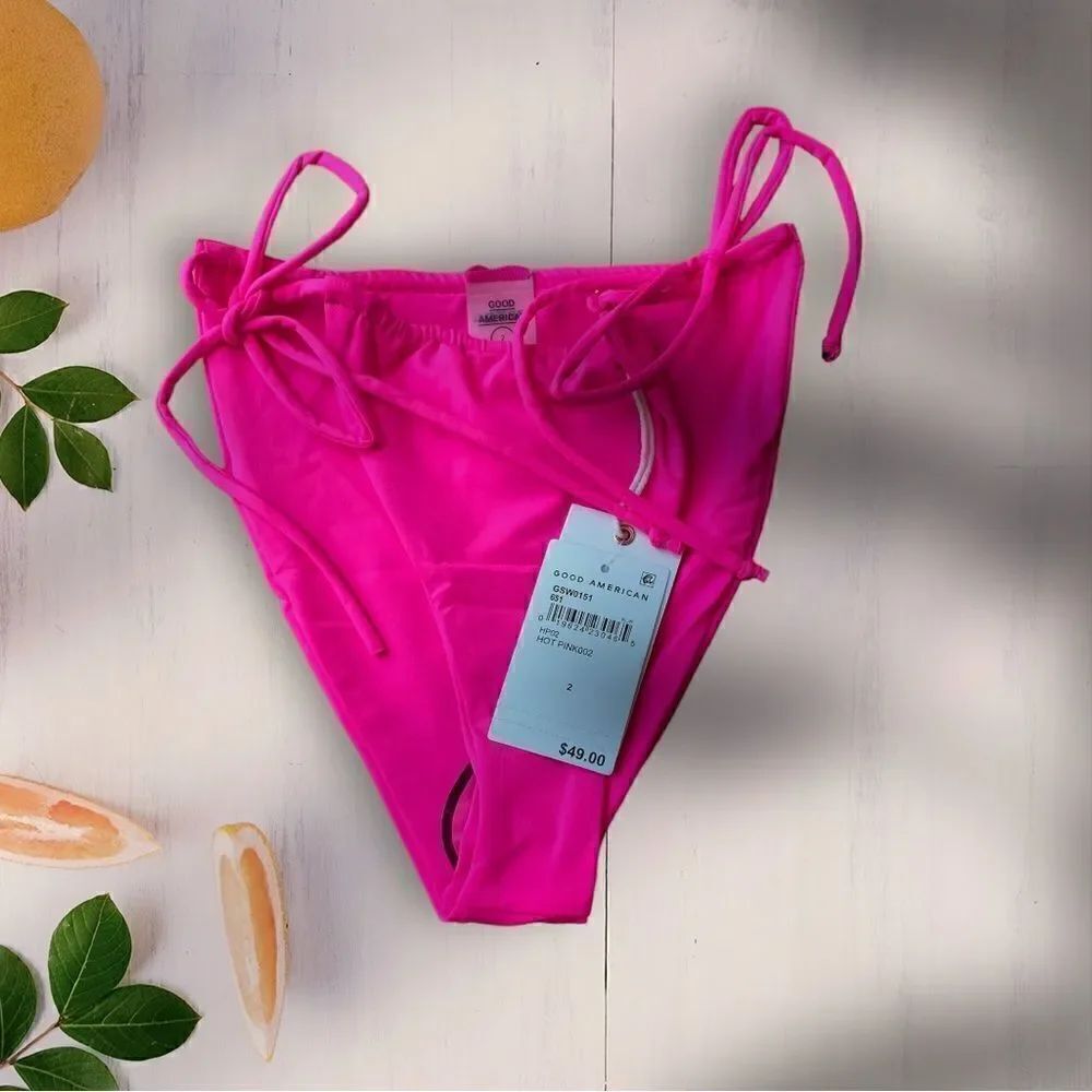 Good American Barbie Hot Pink Tiny Ties Bikini Bottom NWT